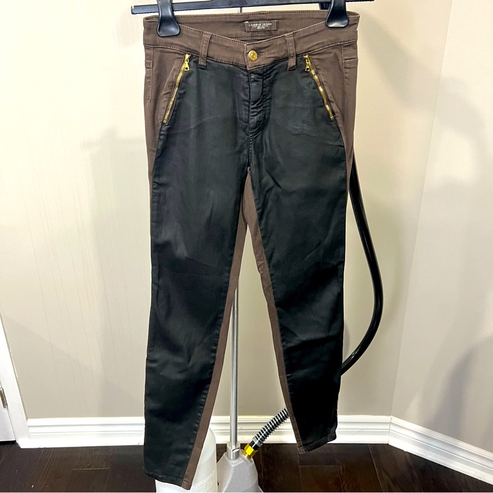 Cambio - size 34(4)- Vintage Chocolate Brown Denim with Panels, gold hardware